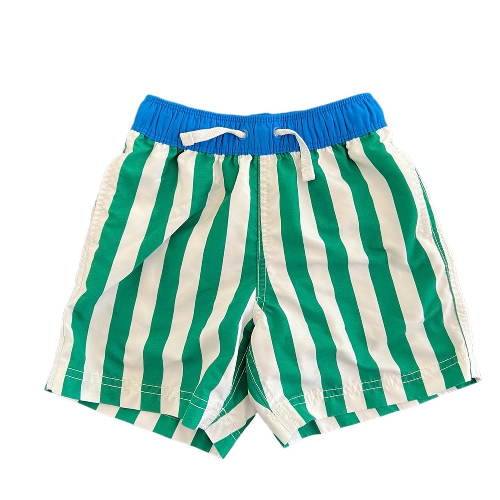 Hanna Andersson Striped Swim Trunks Boys Size 4 Green Blue Lined Swimsuit 4T